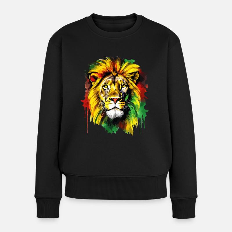 Löwe Jamaica Farben Reggae Rasta Rastafari Tier - Frauen Premium Bio Pullover - Schwarz