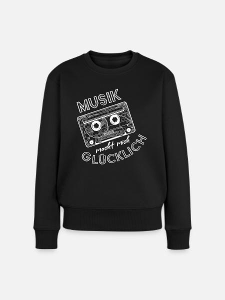 Musik macht mich glücklich- Kassette - Frauen Premium Bio Pullover - Schwarz