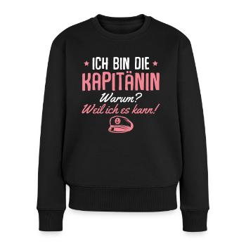 Kapitänin Weil ich es kann Segeln Bootsfahrerin - Frauen Premium Bio Pullover - Schwarz - Vorne - Julia (174cm)