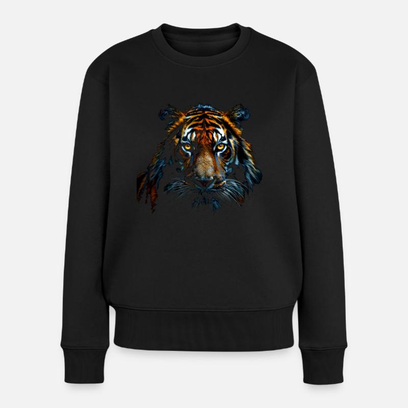 Tiger Face - Frauen Premium Bio Pullover - Schwarz