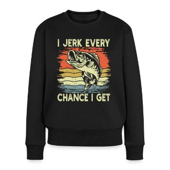 Ich bei jeder Gelegenheit, die ich bekomme, um Retro-Fische zu angeln - Frauen Premium Bio Pullover - Schwarz - Vorne - Julia (174cm)