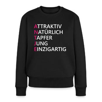 Antje Name Geschenk - Frauen Premium Bio Pullover - Schwarz - Vorne - Julia (174cm)