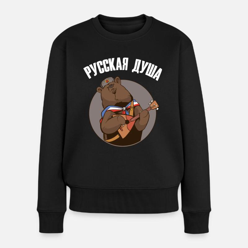 Russischer Bär mit Balalaika Russische Flagge - Frauen Premium Bio Pullover - Schwarz