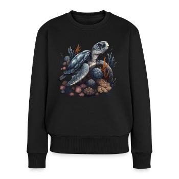 Schildkröte Tier Korallen - Frauen Premium Bio Pullover - Schwarz - Vorne - Julia (174cm)