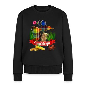 Guadeloupe Madras et Tambour Gwo-ka - Pull Premium bio Femme - noir - Devant - Julia (174cm)