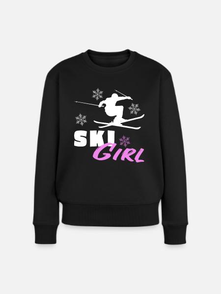 Ski Girl Mädchen Skifahrerin Ski fahren Piste Berg - Frauen Premium Bio Pullover - Schwarz