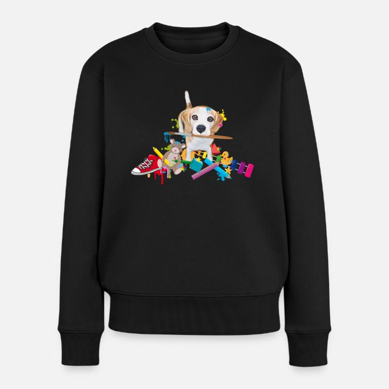 niedlicher Beagle mit Pinsel und Spielzeug - Frauen Premium Bio Pullover - Schwarz