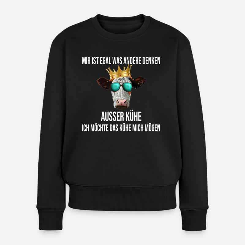 Mir egal was andere Denken - Kühe - Frauen Premium Bio Pullover - Schwarz