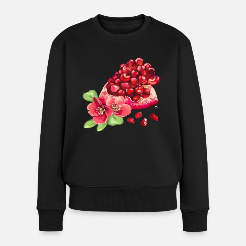 Morceau de grenade, fleurs et graines de grenade - Pull Premium bio Femme - noir