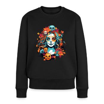 Halloween Femme Visage Crâne de Sucre - Pull Premium bio Femme - noir - Devant - Julia (174cm)