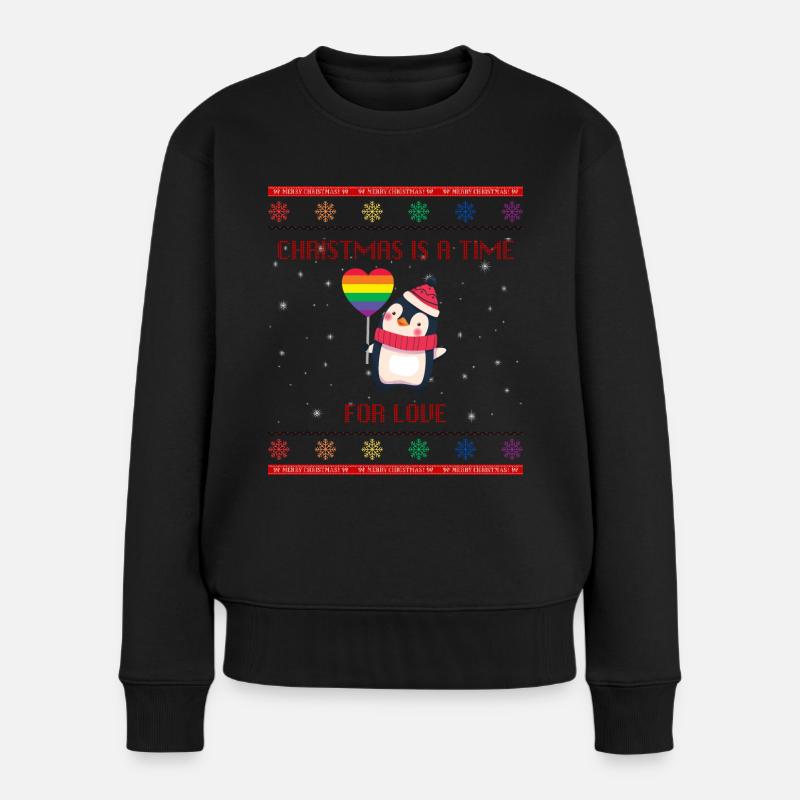 Pride Christmas Pinguin - Frauen Premium Bio Pullover - Schwarz
