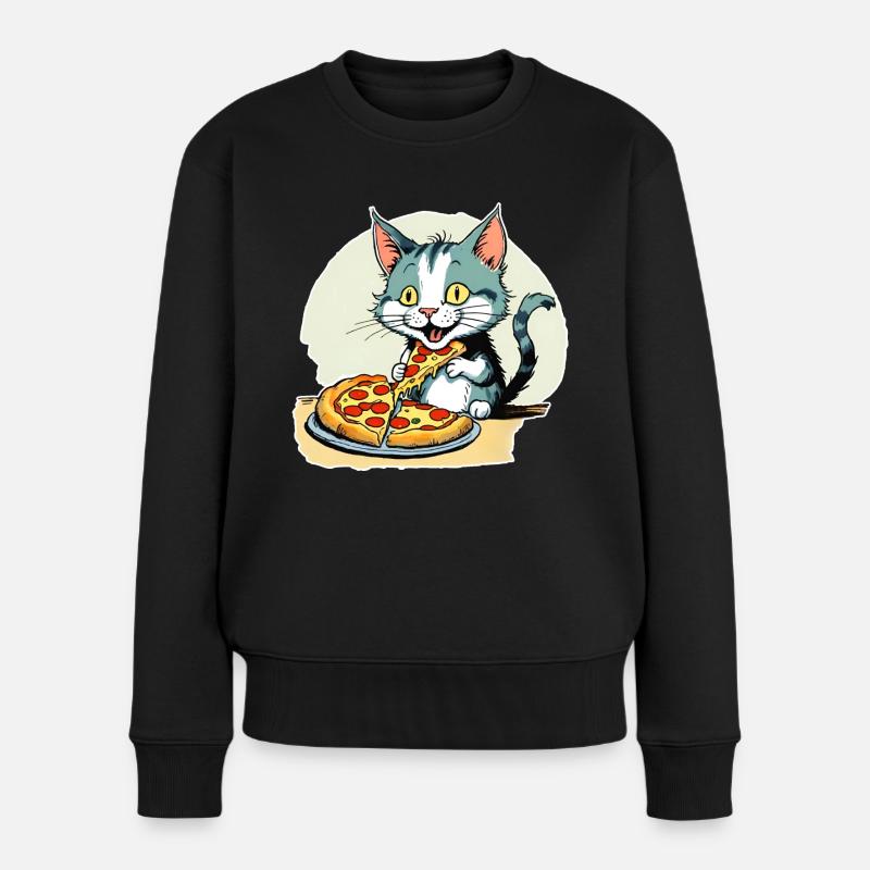 Le chat adore la pizza - Pull Premium bio Femme - noir