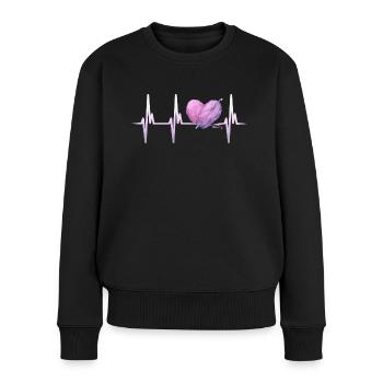 Herzschlag Stricken - Stricknadel - Frauen Premium Bio Pullover - Schwarz - Vorne - Julia (174cm)
