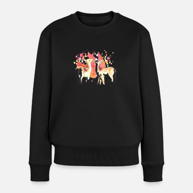Rehe im Herbst - Frauen Premium Bio Pullover - Schwarz