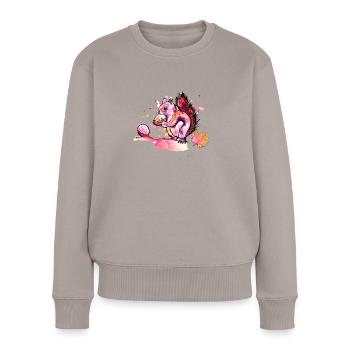 Eichhörnchen beim Futtern - Frauen Premium Bio Pullover - Taupe - Vorne - Julia (174cm)