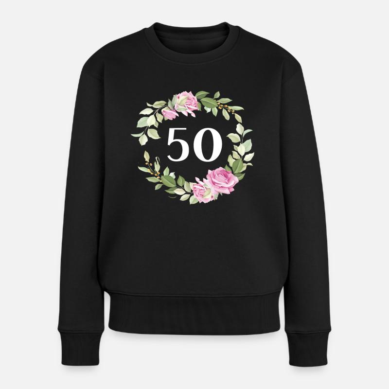 50. Geburtstag Blumen Motive Fünfzigster 50 - Frauen Premium Bio Pullover - Schwarz