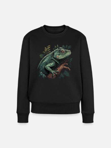 Leguan Ast Reptilien Grüner Leguan - Frauen Premium Bio Pullover - Schwarz
