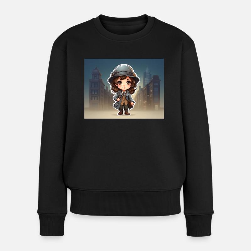 Mädchen mit Hut - Frauen Premium Bio Pullover - Schwarz