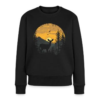 Hirsch Wald Reh Natur Sunset - Frauen Premium Bio Pullover - Schwarz - Vorne - Julia (174cm)