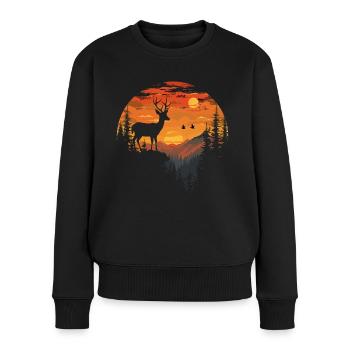Hirsch Wald Reh Natur Sunset - Frauen Premium Bio Pullover - Schwarz - Vorne - Julia (174cm)