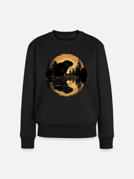Bieber Wald Tier Natur Bäume - Frauen Premium Bio Pullover - Schwarz
