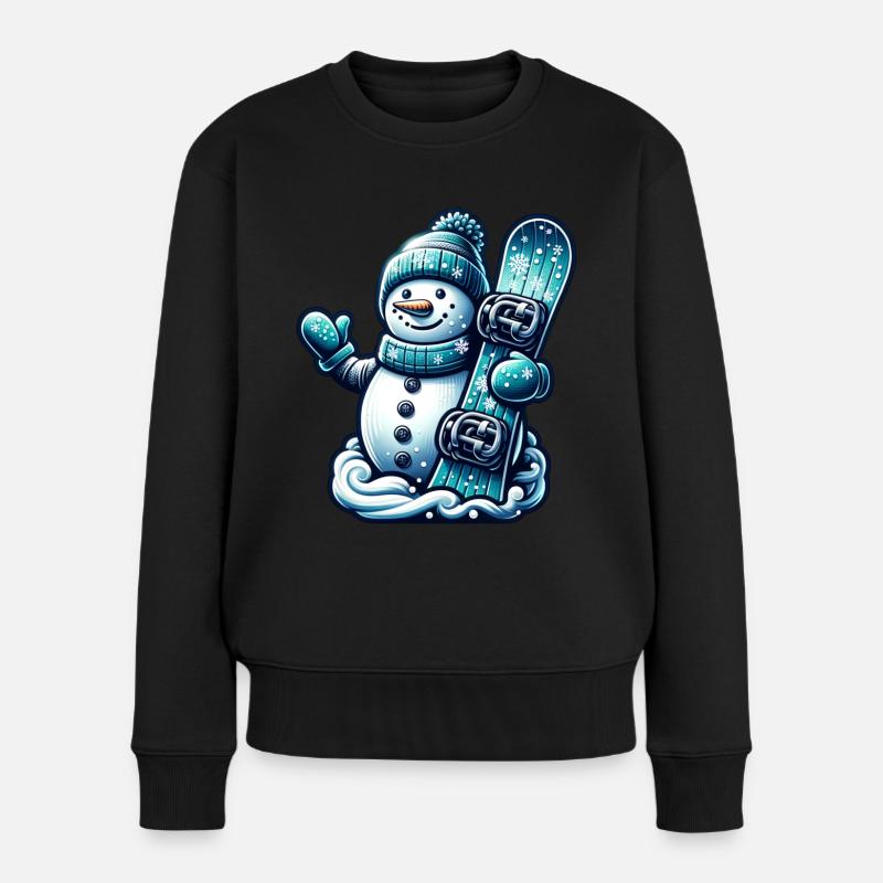 Snowboard Schneemann Winter Snowboarder - Frauen Premium Bio Pullover - Schwarz