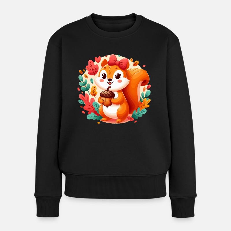 Écureuil mignon avec gland - Pull Premium bio Femme - noir