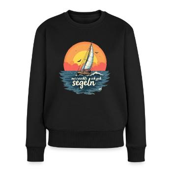 Segeln Sonnenuntergang Spruch - Frauen Premium Bio Pullover - Schwarz - Vorne - Julia (174cm)