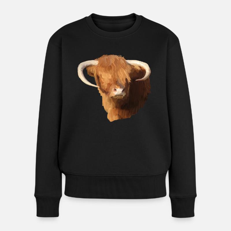 Kunstwerk Ölfarbe schottischen Highlander - Frauen Premium Bio Pullover - Schwarz