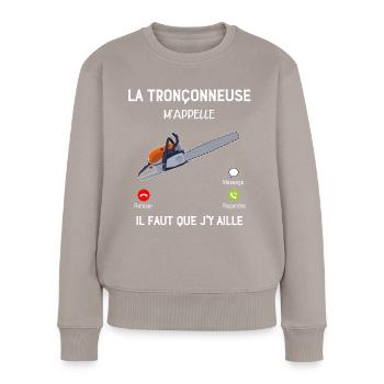 Tronçonneuse Humour Appel téléphone Portable - Pull Premium bio Femme - taupe - Devant - Julia (174cm)