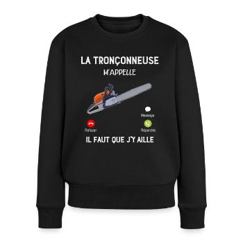 Tronçonneuse Humour Appel téléphone Portable - Pull Premium bio Femme - noir - Devant - Julia (174cm)