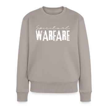 Geistliche Kriegsführung - 1Tim/6:12 - Frauen Premium Bio Pullover - Taupe - Vorne - Julia (174cm)