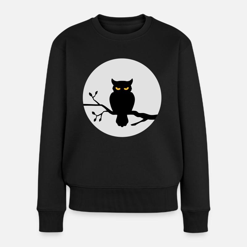 Eule im Vollmond - Frauen Premium Bio Pullover - Schwarz