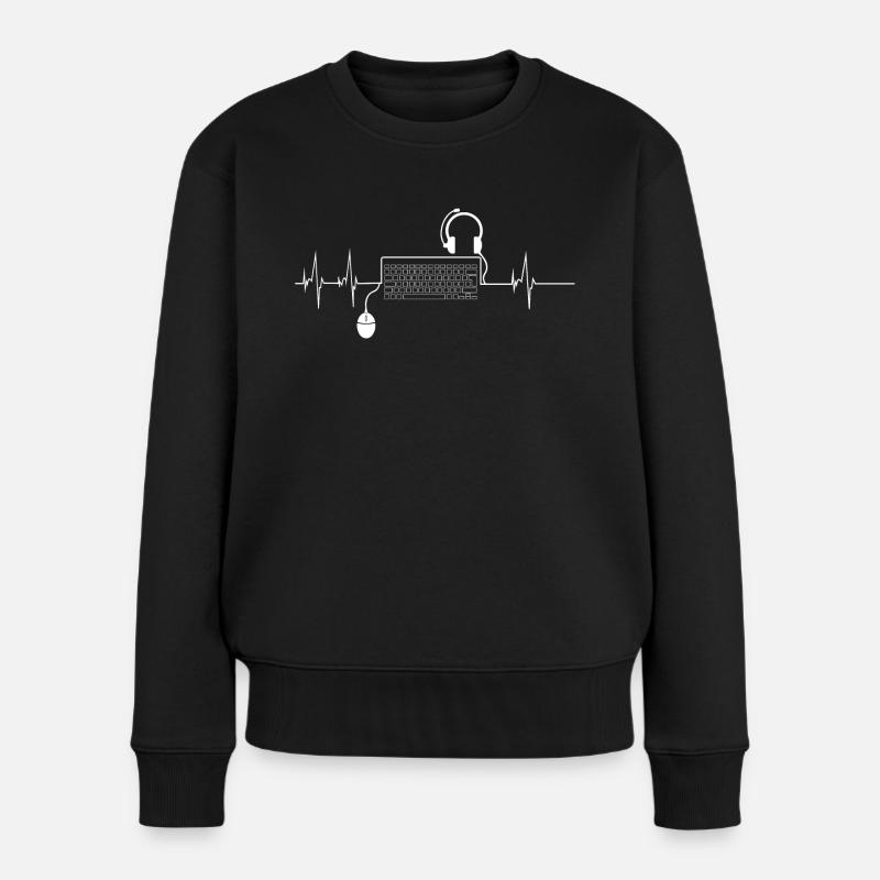 Herzschlag PC Gamer - Frauen Premium Bio Pullover - Schwarz