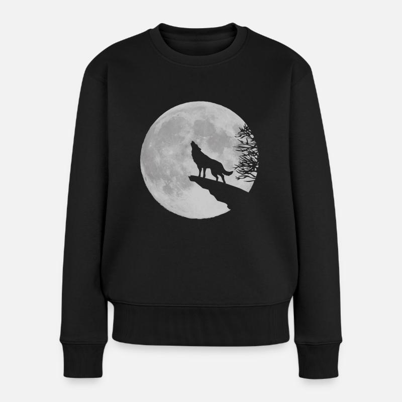 Werwolf Wolf heulen Mond Vollmond Klippe Felsen - Frauen Premium Bio Pullover - Schwarz