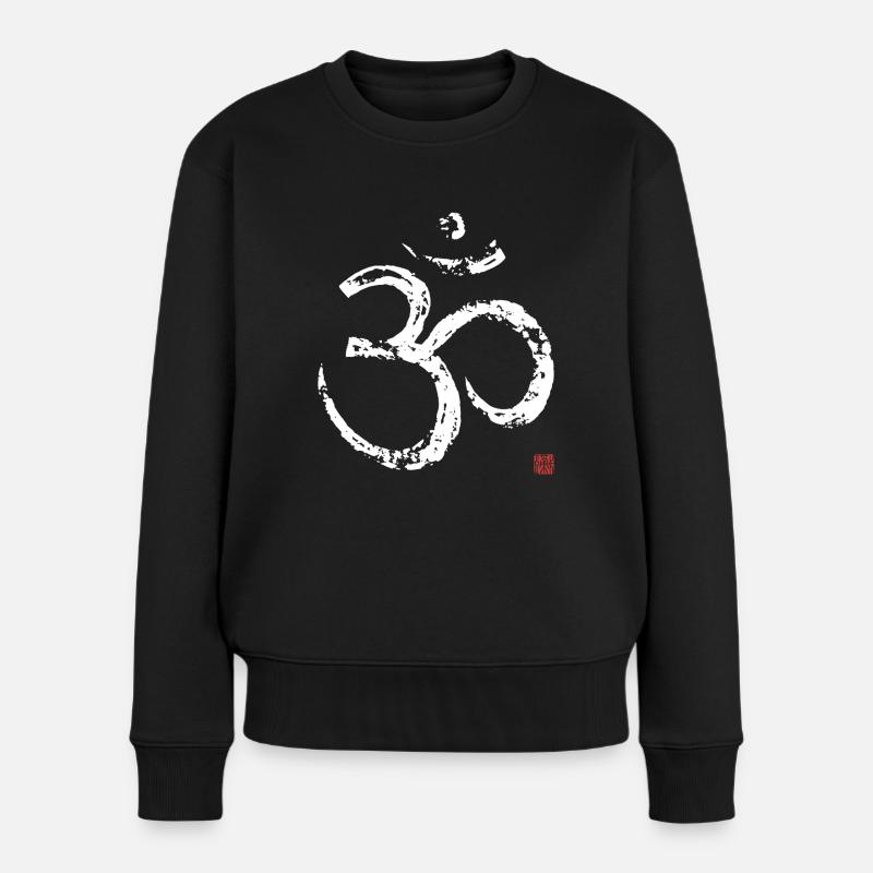 OM Weiß, white - Frauen Premium Bio Pullover - Schwarz