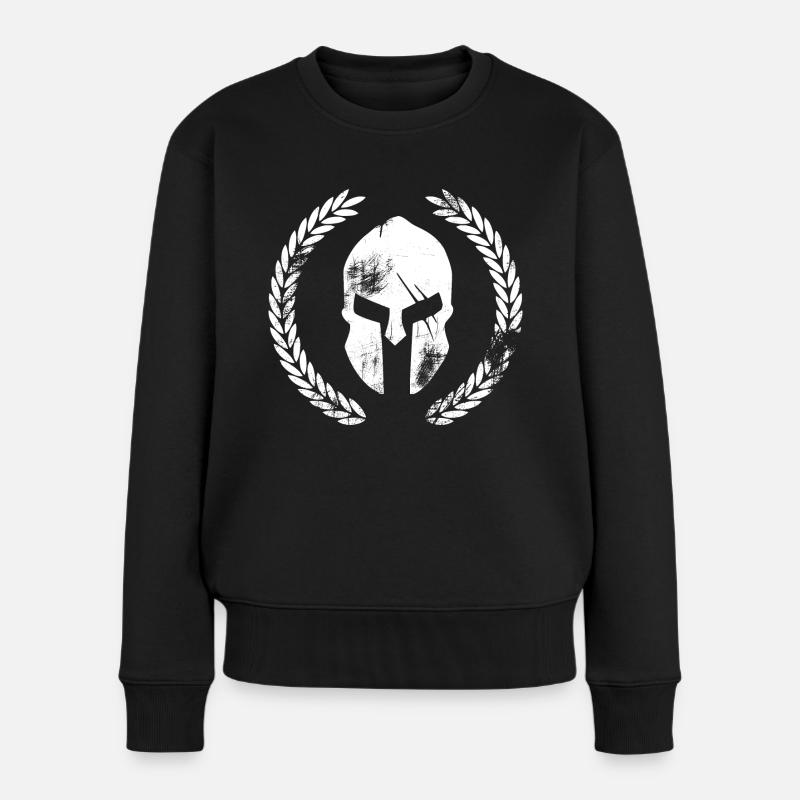 Sparta mit lorbeerkranz - Frauen Premium Bio Pullover - Schwarz