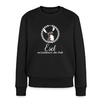 Esel verschönern die Welt - Frauen Premium Bio Pullover - Schwarz - Vorne - Julia (174cm)