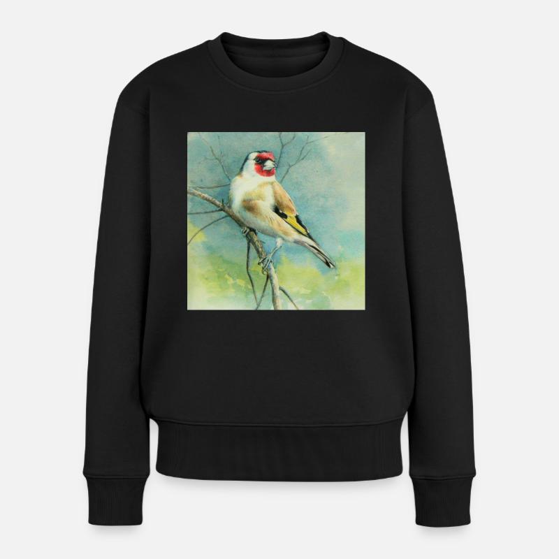 Distelfink Stieglitz gemalt - Frauen Premium Bio Pullover - Schwarz