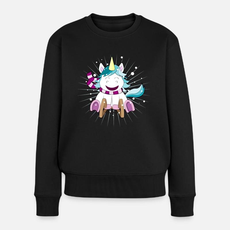 Einhorn auf Schlitten Weihnachten - Frauen Premium Bio Pullover - Schwarz