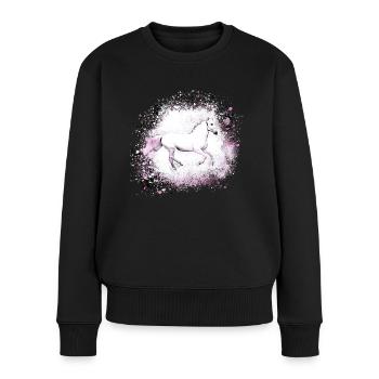Pferd,schimmel, pink, Graffiti, Malerei, rosa - Frauen Premium Bio Pullover - Schwarz - Vorne - Julia (174cm)