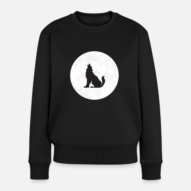 Wolf Mond Werwolf Vollmond - Frauen Premium Bio Pullover - Schwarz