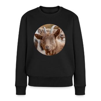 Glückliche Ziege - Frauen Premium Bio Pullover - Schwarz - Vorne - Julia (174cm)