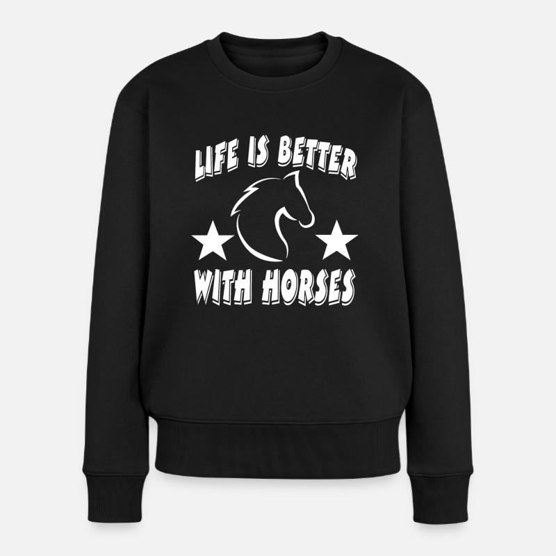 Pferd - Frauen Premium Bio Pullover - Schwarz