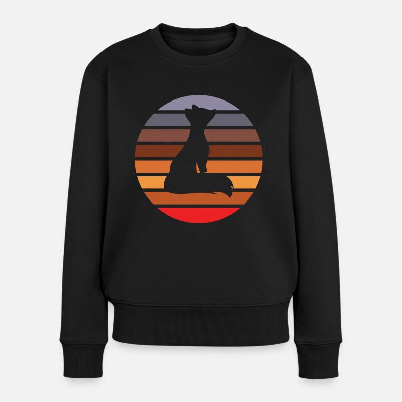 Retro Fuchs Herbst Farben - Frauen Premium Bio Pullover - Schwarz