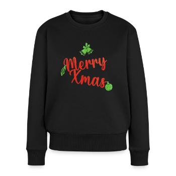 Fröhlicher Weihnachtspullover grün und rot - Frauen Premium Bio Pullover - Schwarz - Vorne - Julia (174cm)