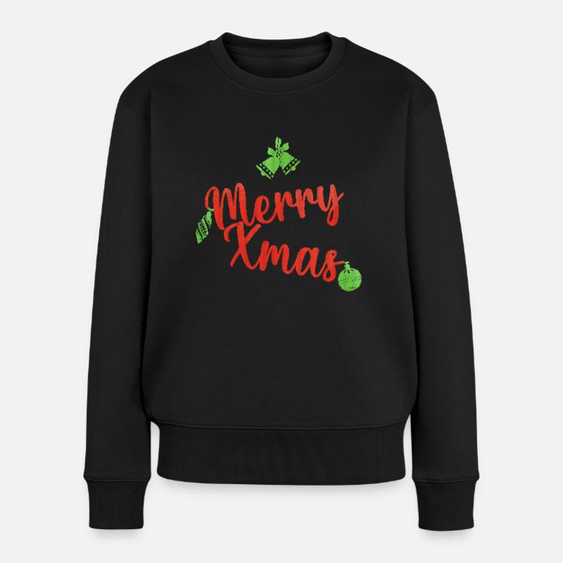 Fröhlicher Weihnachtspullover grün und rot - Frauen Premium Bio Pullover - Schwarz