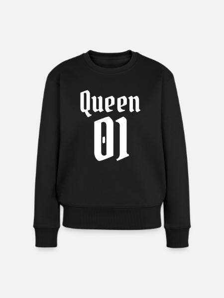 Königin 01 Königin Liebling Paar Frau Hochzeit - Frauen Premium Bio Pullover - Schwarz