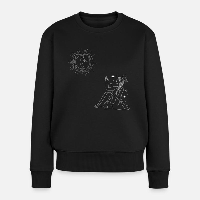 Sonne Mond Sterne Frau - Frauen Premium Bio Pullover - Schwarz
