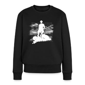 Wanderer über dem Nebelmeer Berge Gipfel Mystik - Frauen Premium Bio Pullover - Schwarz - Vorne - Julia (174cm)